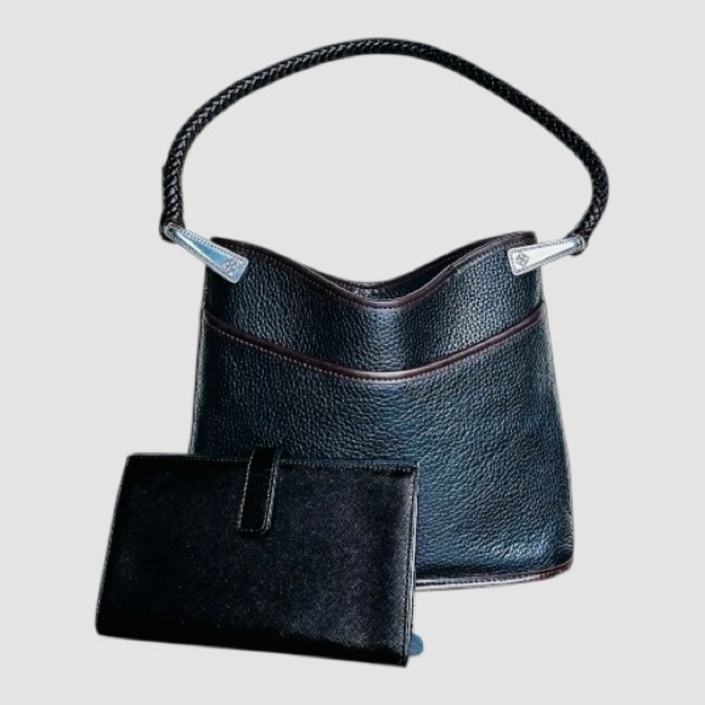 Brighton Black and Brown Leather Shoulder Bag with Wallet